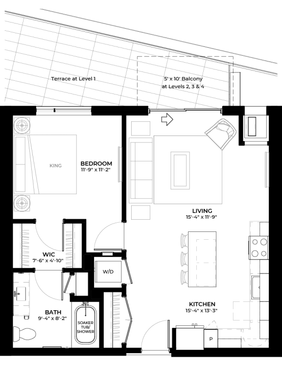 Magnolia floor plan with 1 bedroom and 1 bathroom at The Rowan luxury residences in Eagan MN 55122