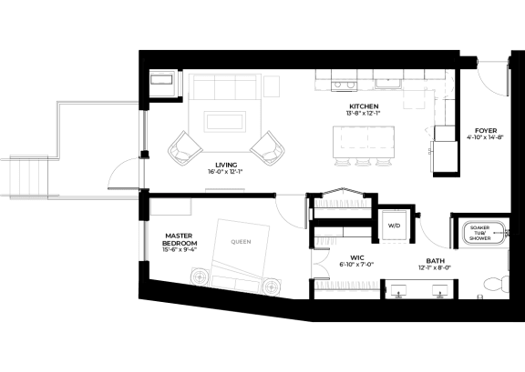 Cottonwood floor plan with 1 bedroom and 1 bathroom at The Rowan luxury residences in Eagan MN 55122