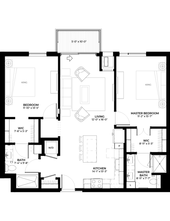 Juniper floor plan with 2 bedrooms and 2 bathrooms at The Rowan luxury residences in Eagan MN 55122