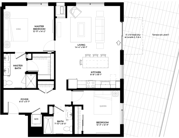Bristlecone floor plan with 2 bedrooms and 2 bathrooms at The Rowan luxury residences in Eagan MN 55122