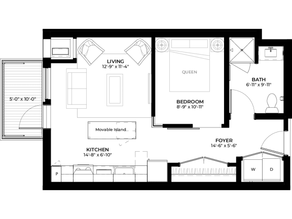 Apple studio floor plan at The Rowan luxury residences in Eagan MN 55122