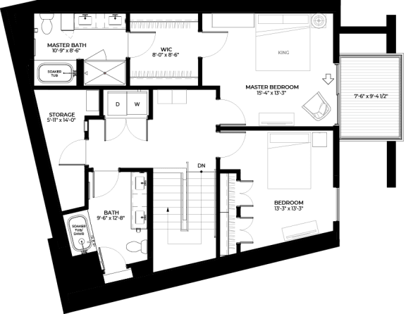 Tamarack townhome upper level floor plan at The Rowan luxury residences in Eagan MN 55122