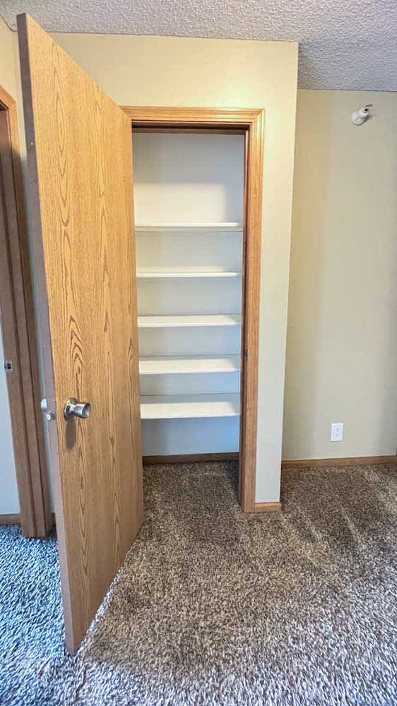 a closet with built-in shelves