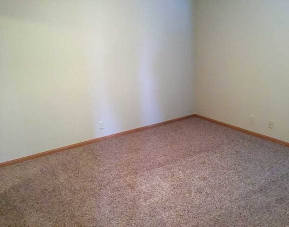 a bedroom with a carpeted floor