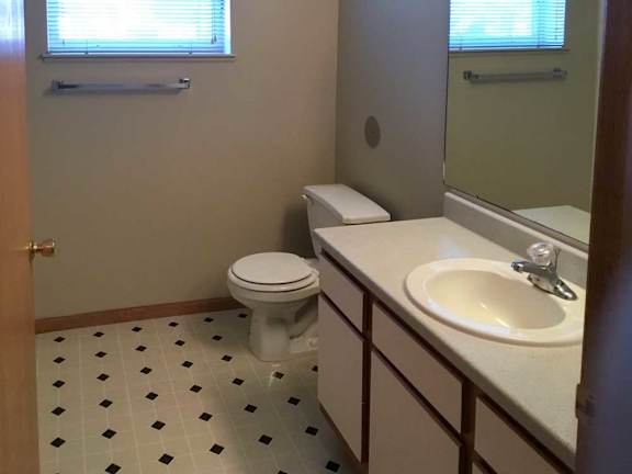 a bathroom with a vanity sink and a mirror