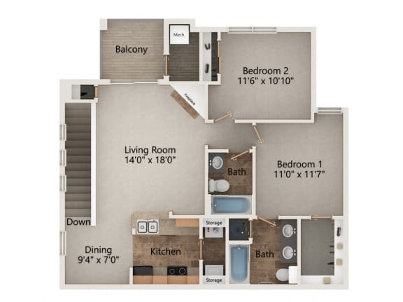 Blue Jay two bedroom two bathroom floorplan at Stone Creek Villas