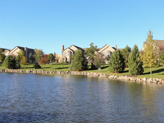 View of Stone Ridge Estates villas along the private community pond