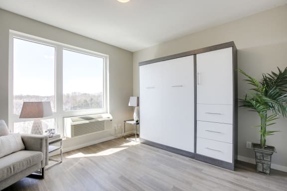 Contemporary murphy bed in studio unit at The Central apartments near downtown Minneapolis MN 55408