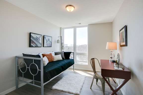 Spare bedroom turned into office at The Central apartments near downtown Minneapolis MN 55408