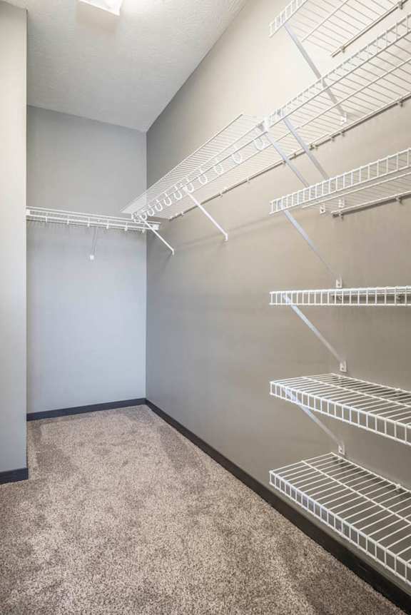 Large walk-in closet at The Flats at 84 in southeast Lincoln NE 68516