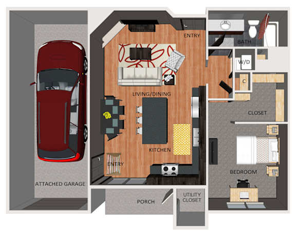 One bedroom apartment floor plan