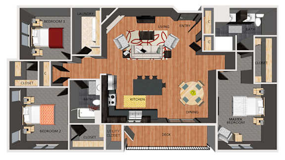 Three bedroom apartment floor plan