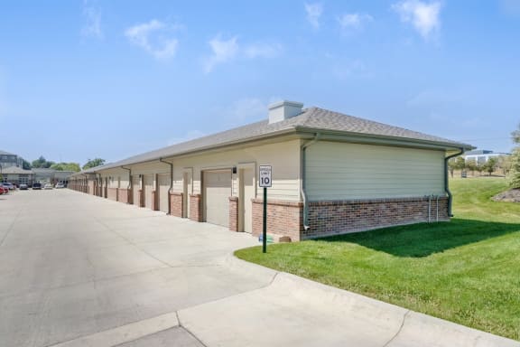 Row of garages outside the Flats at Shadow Creek