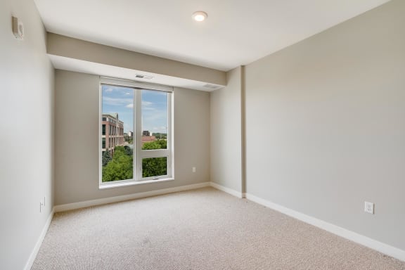 This lofted two-bedroom boasts a fantastic north-facing view of the Minneapolis skyline.