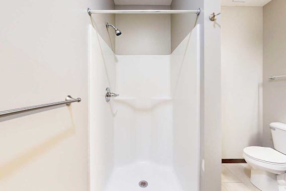 A bathroom with a walk-in shower.