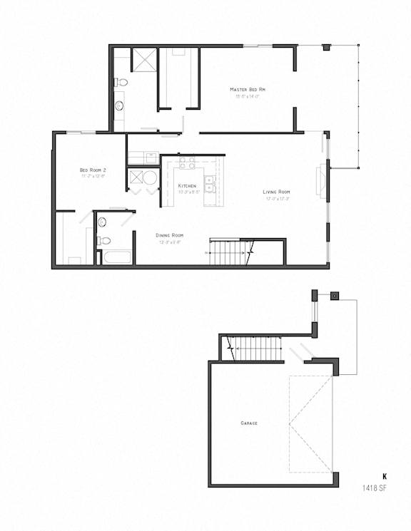 Olympic two bedroom floor plan at The Villas at Mahoney Park