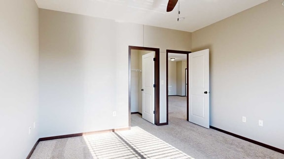 a bedroom with an attached walk-in closet