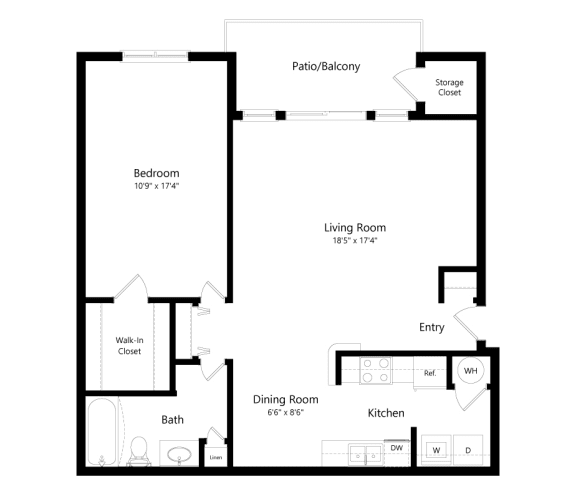 a floor plan of an apartment with a bedroom and a living room