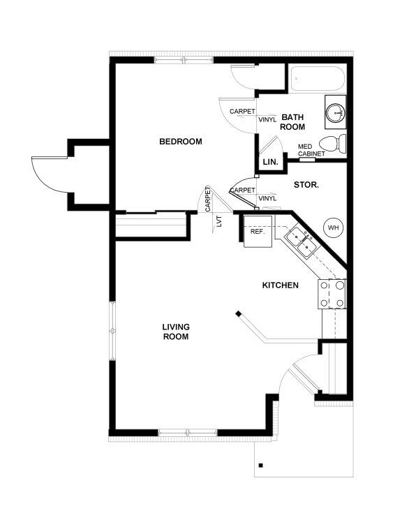 floor plan of 1 bedroom at Gateway Village