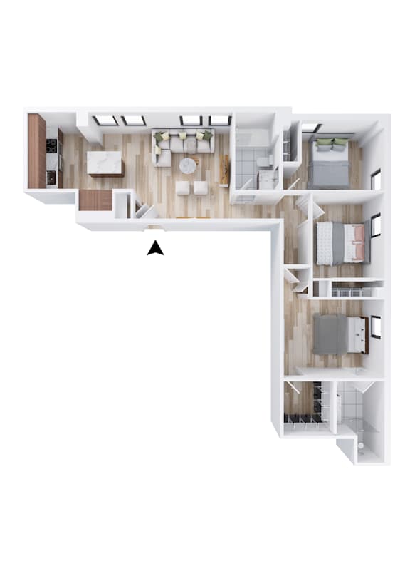 A black and white image of a house layout.