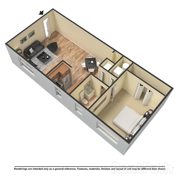 one bedroom 3d floor plan