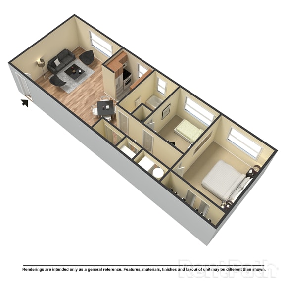 3D two bedroom floor plan