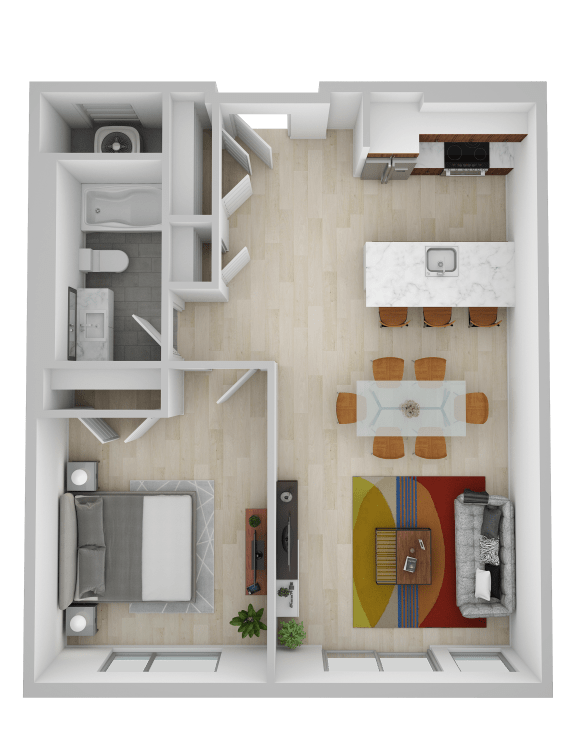 a floor plan of a house with a bedroom and a living room