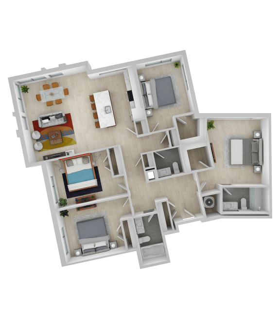 a 3d rendering of a floor plan of a house