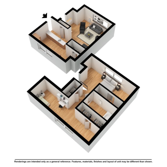 Two bedroom townhome 3d floor plan