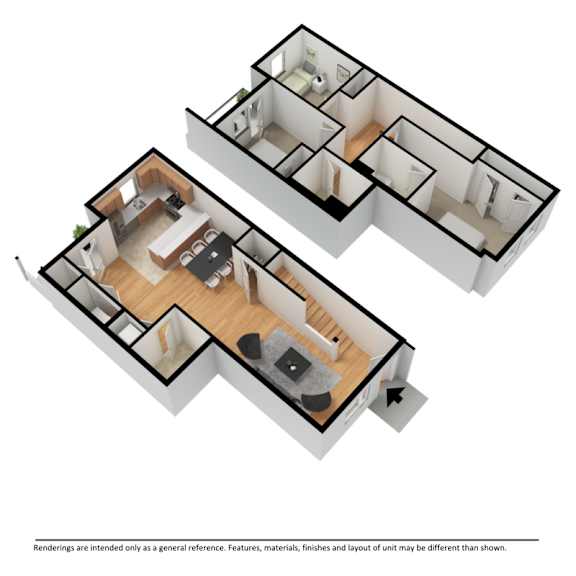 Three bedroom apartment layout furnished