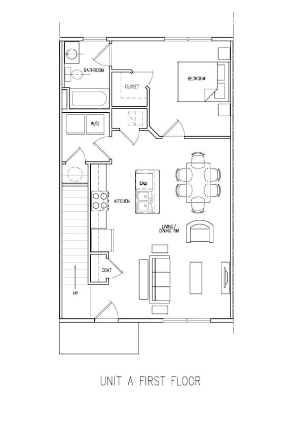 A drawing of a floor plan for unit A first floor.