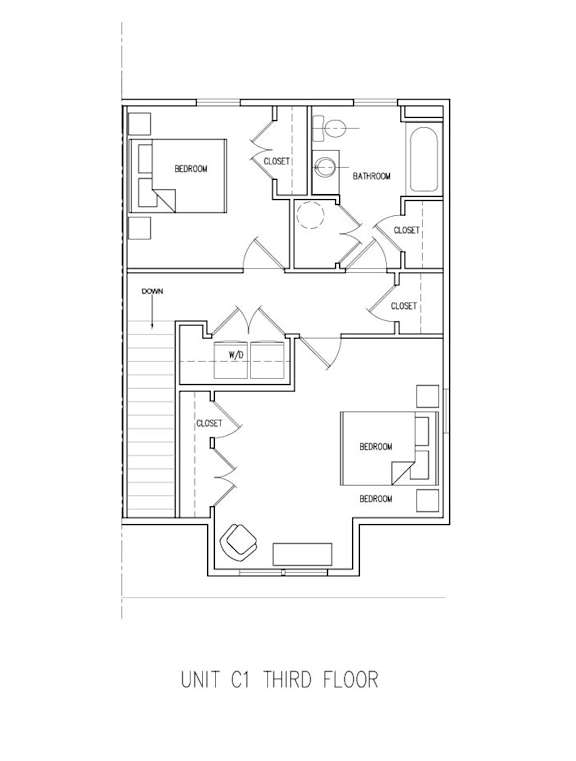 A drawing of a floor plan for Unit C1 shows a third floor layout with bedrooms, a bathroom, and closets.