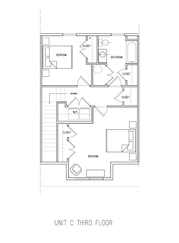 A drawing of a floor plan for Unit C, third floor.