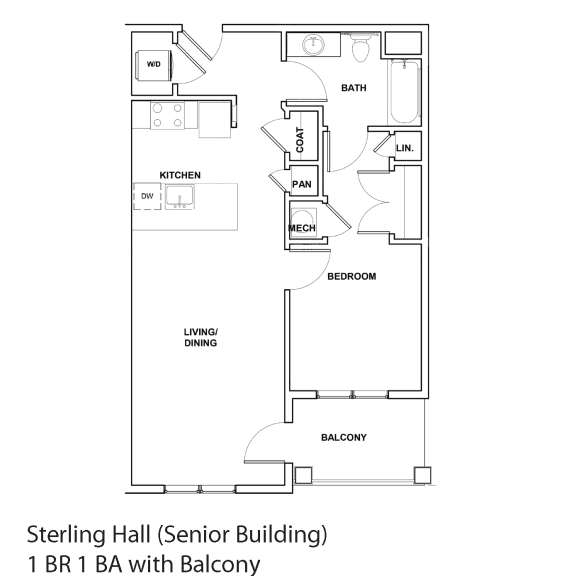 Sterling hall senior building 1 br 1 ba with balcony