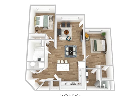 A floor plan of a house with a kitchen, living room, dining room, and bedrooms.