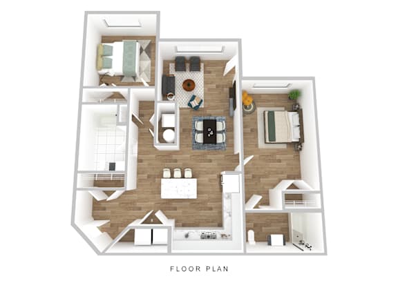 A floor plan of a house with a kitchen, living room, dining room, and bedrooms.