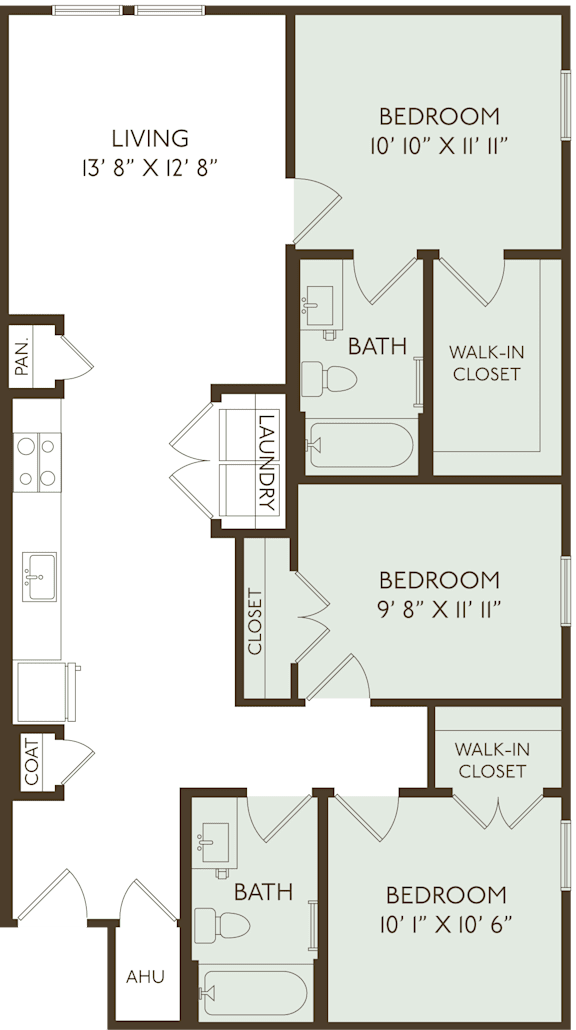 A floor plan of a two bedroom apartment.