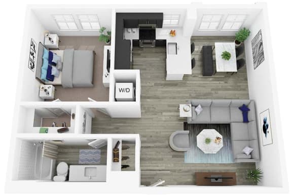 1 Bedroom 1 Bathroom C Floor plan with 721 square feet at Citron Apartment Homes, Riverside, California