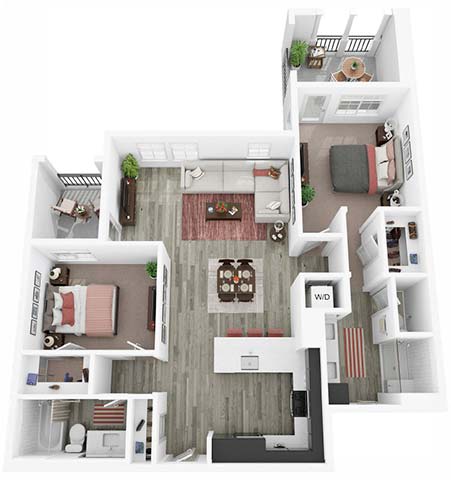 2 Bedroom 2 Bathroom C Floor plan with 1108 square feet at Citron Apartment Homes, Riverside, CA
