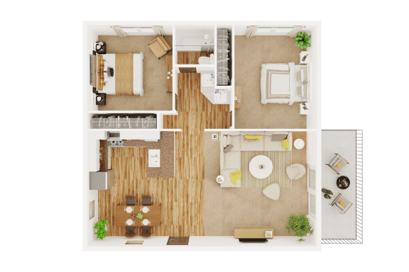  Floor Plan Two Bedroom and One Bathroom