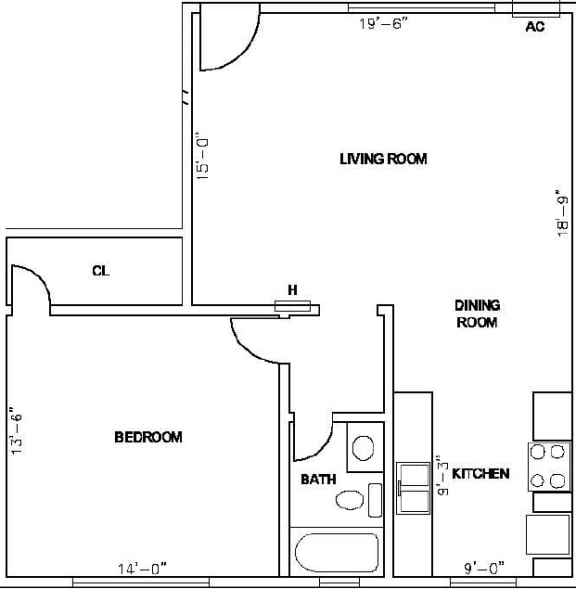Floor Plan  Fairmount floor plan 1Bx1B