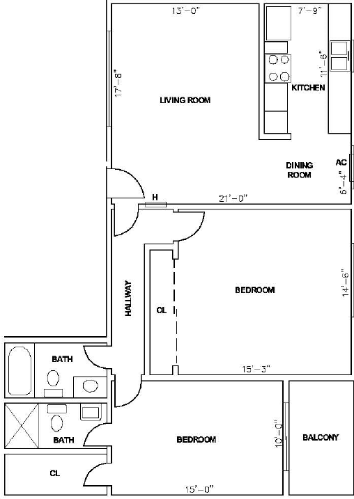 Fairmount floor plan 2Bx2B