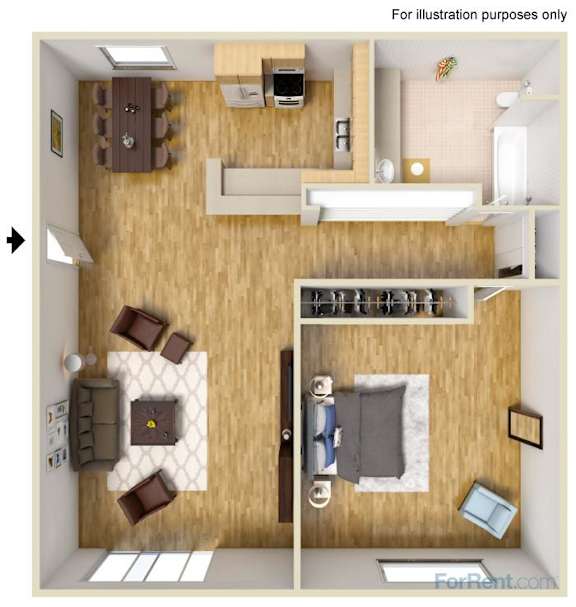 A top-down view of a living room with a couch, coffee table, and television.