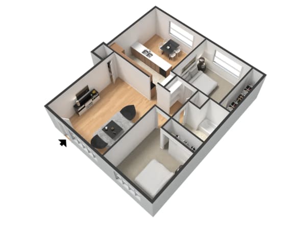 floor plan with two bedrooms and living room