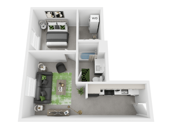 a floor plan of a one bedroom apartment with a bathroom and living room