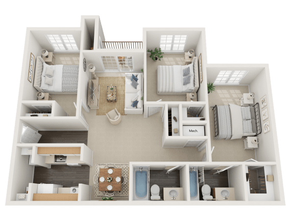 vs5 3D 3 Bed/2 Bath 1097 sq ft Floor Plan