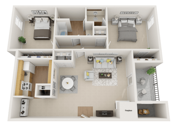 The Village Apartments 2 Bedroom 1 Bath 850 square feet Floor Plan