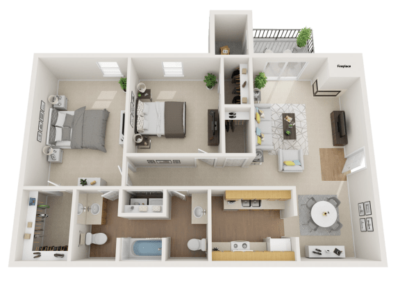 The Village Apartments 2 Bedroom 2 Bath 950 square feet Floor Plan