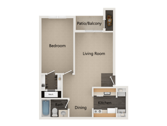 vs5 1 Bedroom/1 Bath 708 sq ft Floor Plan