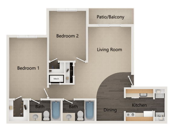 vs5 2 Bed/2 Bath 988 sq ft Floor Plan